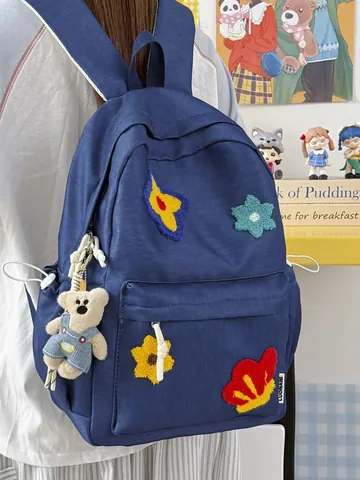 Large Capacity School Backpack For Teen Girls Cute Floral Patchwork Casual Travel Daypack Lightweight High School Student Backpack