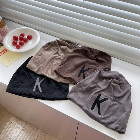 Women Slouchy Beanie Thin Letter K Applique Pullover Cold Hat For Spring Autumn Fashion Acrylic Soft Skull Cap Headwear
