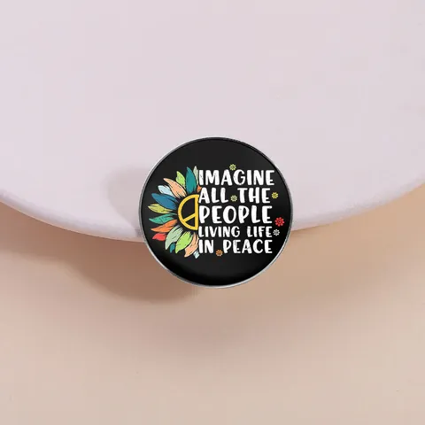 Zinc Alloy Round Sunflower Peace Sign Brooch Pin Literary Painted Enamel Badge Jewelry For Clothes Backpack Decoration Accessory Unisex