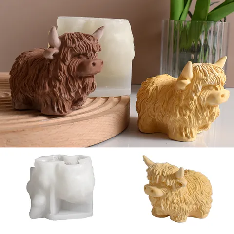 Creative Highland Cow Silicone Mold For DIY Resin Statue Wall Decor Casting Mold 3D Animal Shape DIY Handcrafting Mold