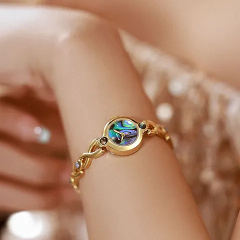 BS Bee Sister Reloj de Mujer Esfera de Concha de Abulón Natural Retro Francés Pulsera de Aleación Reloj de Cuarzo Joyería Regalo
