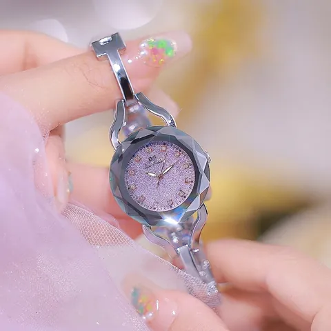 BS Bee Sister Women Quartz Bracelet Watch Elegant Rhinestone Glitter Dial Diamond Cut Glass Fashion Alloy Wristwatch