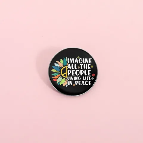 Imagine Peace Theme Sunflower Brooch Anti-War Symbol Badge Zinc Alloy Round Square Enamel Pin Jewelry Accessories Gift