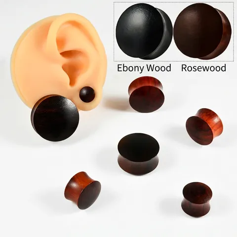 Fashion Ebony Rosewood Solid Wood Ear Plugs Double Flared Saddle Ear Piercing Jewelry Men Women Wood Grain Plugs 8-25mm