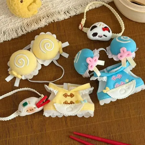 Abito da Chef in Stile Cinese per Mini Bambola di Cotone Vestiti in Peluche con Fascia e Top Accessorio per Travestimento