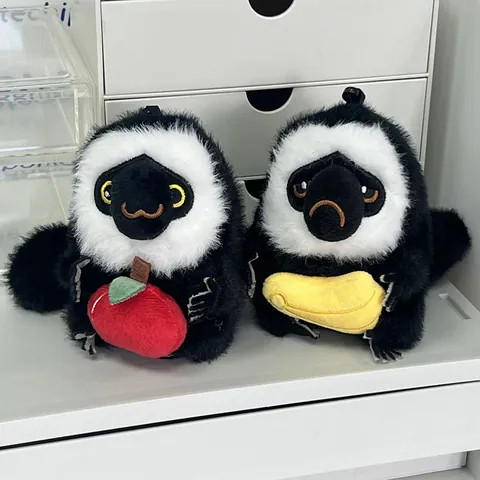 Lindo Llavero de Peluche de Mono Saki de Cara Blanca Con Fruta Manzana Platano Juguete de Peluche de Dibujos Animados para Mochila Amuleto de Llave de Coche Regalo