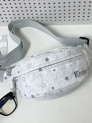 Trendy Star Print Canvas Chest Bag Casual Sports Large Capacity Waist Bag For Women Crossbody Fanny Pack Travel Belt Bag