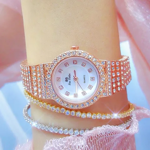 Reloj de Lujo Para Mujer Con Strass Completo Reloj de Cuarzo Oro Plata Oro Rosa Aleación Cielo Estrellado Reloj Joyería