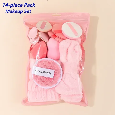 Pink Makeup Sponge Set With Bow Headband And Wristbands Hydrophilic Non-Latex Beauty Blender Sponges For Dry Wet Use Women Makeup Tools