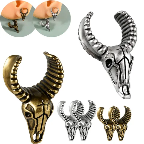 Poids d'Oreille en Cuivre Vintage Forme de Crâne de Bélier Punk Gothique Argent Or Bijoux de Piercing Unisexe Cadeau