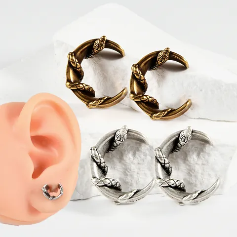 Orecchini a Serpente in Rame Vintage Avvolti a Forma di U Pesi per Orecchie Piercing Gioielli Argento Antico Oro Gothic Punk Unisex