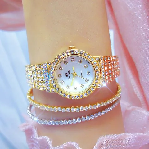 Reloj de Lujo Para Mujer Con Strass Completo Reloj de Cuarzo Oro Plata Oro Rosa Aleación Cielo Estrellado Reloj Joyería