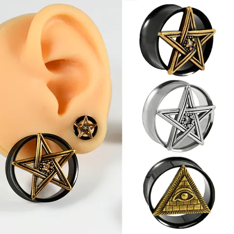 Dilataciones de Oreja de Acero Inoxidable Ojo Turco Estrella Doble Campana Hueca Joyería de Piercing Corporal Punk Gótico para Hombre Mujer