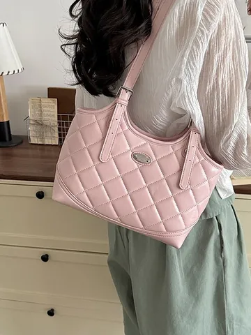 Borsa Tote da Donna in Pelle PU Trapuntata Moda Borsa a Tracolla Classica a Rombi Pendolare Borsa a Mano Grande Capacità Casual
