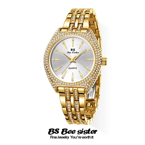 Reloj de Cuarzo de Lujo para Mujer BS Bee Sister Aleación Strass Reloj de Moda Esfera Rayos de Sol Pulsera Joyería Fiesta