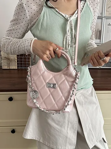 Women Quilted Bucket Bag PU Leather Fashion Diamond Lattice Crossbody Shoulder Bag Small Designer Handbag For Daily Commute