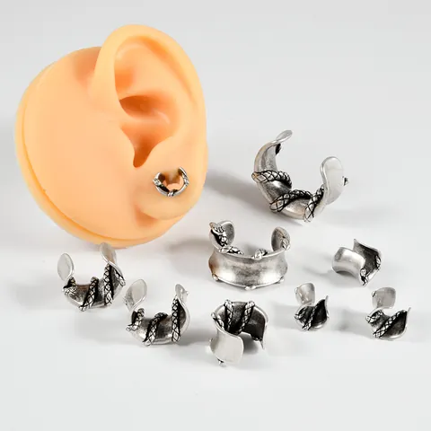 Orecchini a Serpente in Rame Vintage Avvolti a Forma di U Pesi per Orecchie Piercing Gioielli Argento Antico Oro Gothic Punk Unisex