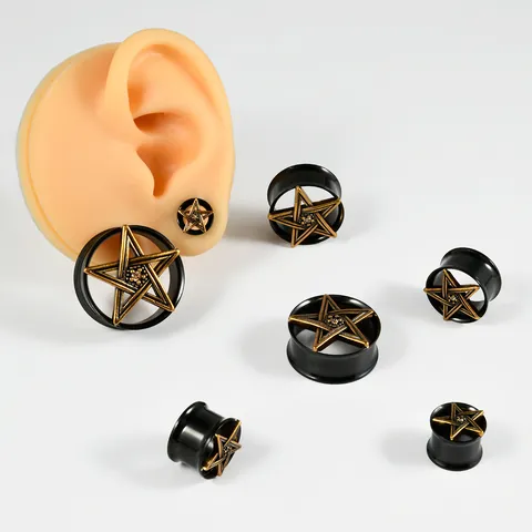 Dilataciones de Oreja de Acero Inoxidable Ojo Turco Estrella Doble Campana Hueca Joyería de Piercing Corporal Punk Gótico para Hombre Mujer