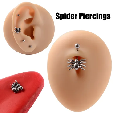 Κοσμήματα Piercing Αράχνη από Ανοξείδωτο Ατσάλι Γοτθικό Πανκ Αράχνη Σκουλαρίκι Ομφαλού Σκουλαρίκια Γλώσσας Vintage Ασημί