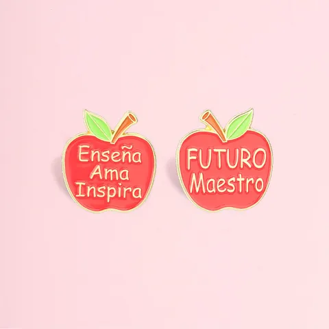 Spanish Teacher Red Apple Enamel Brooch Zinc Alloy Enseña Ama Inspira Futuro Maestro Pin For Teachers Gift