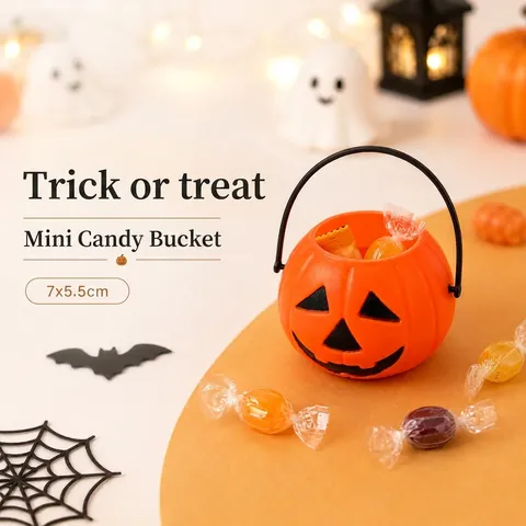 Halloween Mini Pumpkin Candy Bucket Plastic Jack-o-lantern Treat Pail With Handle For Festive Party Decoration Kids Gift Trick Or Treat