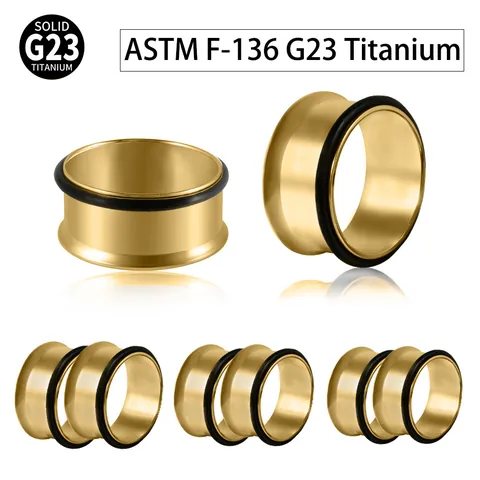G23 Titanium Single Flare Ear Tunnel Plug Gold Hollow Piercing Jewelry Minimalist Ear Gauge For Unisex Simple Fashion Ear Stretching Kit