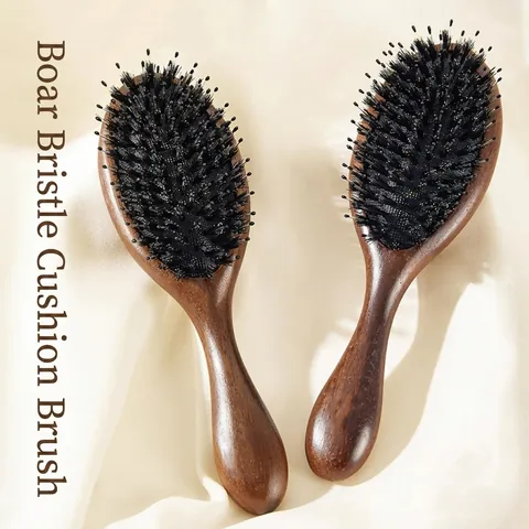 Spazzola per Capelli Massaggiante a Cuscino d'Aria in Legno di Sandalo e Setole di Cinghiale Districante per Cuoio Capelluto Donna Uomo