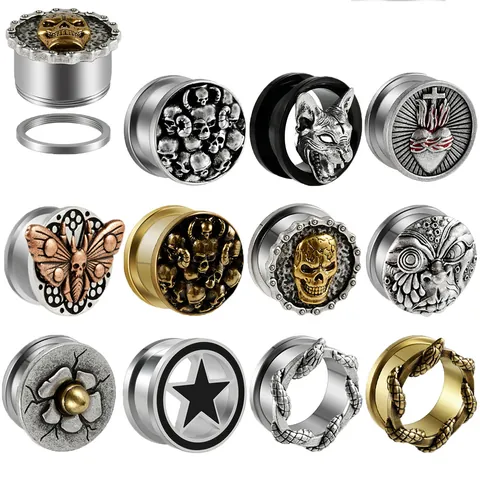 Tunnels d'Oreille en Acier Inoxydable Cuivre Serpent Cœur Sacré Crâne Papillon Style Gothique Punk Bijoux de Piercing