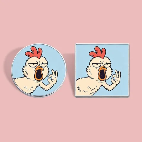 Funny Hand-painted Rooster OK Gesture Metal Enamel Brooch Badge For Clothing Backpack Fashion Zinc Alloy Jewelry Gift