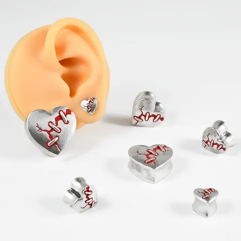 Edelstahl Herz Ohr-Plugs Roter Strass Marquise Ear Gauges Totenkopf Risse Muster Punk Gothik Piercingschmuck Für Herren Damen