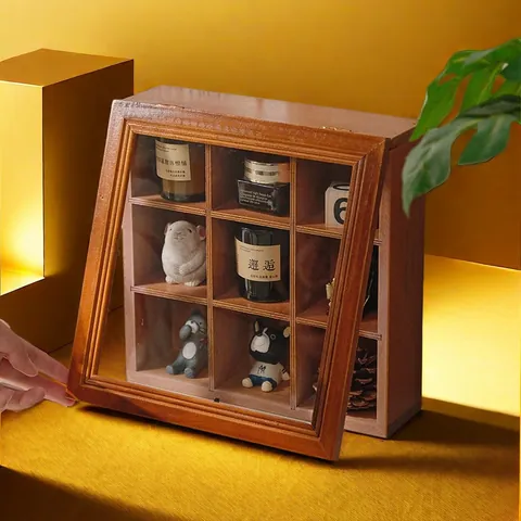 Vintage Wooden Storage Box With 9 Compartments Flip-top Desktop Organizer 9-Grid Wood Box For Jewelry Tea Mooncake Gift Box