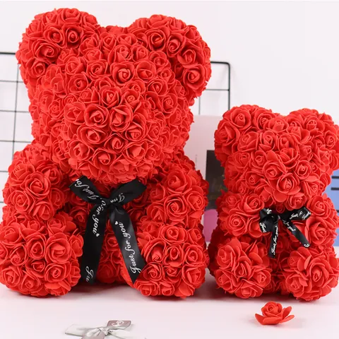 Handmade PE Foam Rose Bear Artificial Flower Forever Rose Teddy Bear Romantic Valentine's Day Christmas Birthday Gift For Women Girls Home Decoration