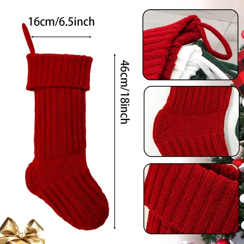 Calza di Natale in Maglia Grande Filato di Poliestere Morbido a Righe Decorazione da Appendere per Camino Casa