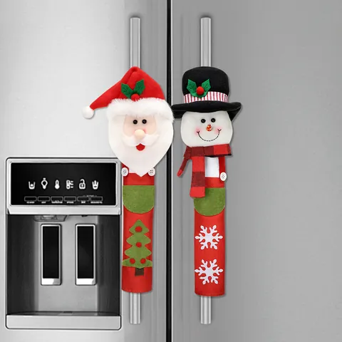 Christmas Fridge Handle Covers Santa Claus Snowman Kitchen Appliance Protector Festive Home Decor Fabric Oven Handle Wrap