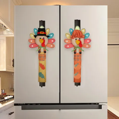 Thanksgiving Turkey Refrigerator Handle covers Cartoon Turkey Kitchen Appliance Protector For Refrigerator Oven Microwave Handle Decoration