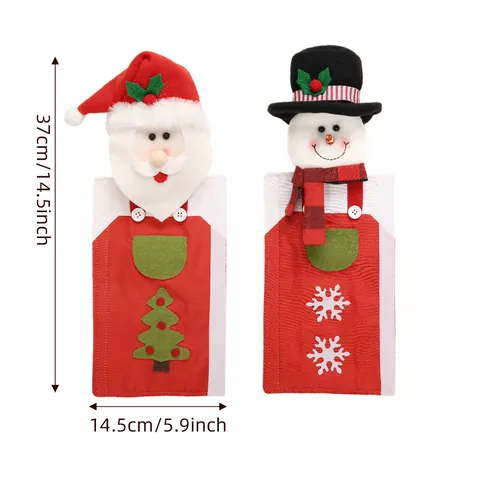 Christmas Fridge Handle Covers Santa Claus Snowman Kitchen Appliance Protector Festive Home Decor Fabric Oven Handle Wrap