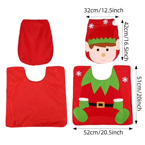 Copriwater e Tappetino Natalizi Cartone Animato Babbo Natale Pupazzo di Neve Renna Modello Poliestere Decorazione Bagno