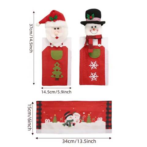 Christmas Refrigerator Handle Covers Santa Snowman 3D Design Fridge Protector Home Kitchen Seasonal Decor Holiday Ornaments