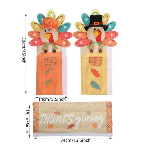 Thanksgiving Turkey Refrigerator Handle Covers Polyester Kitchen Oven Microwave Handle Protectors Autumn Home Decor