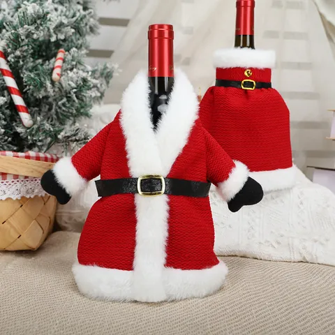 Christmas Wine Bottle Decoration Creative Red Wine Bottle Clothes Dress For Christmas Dinner Table Party Home Holiday Gift