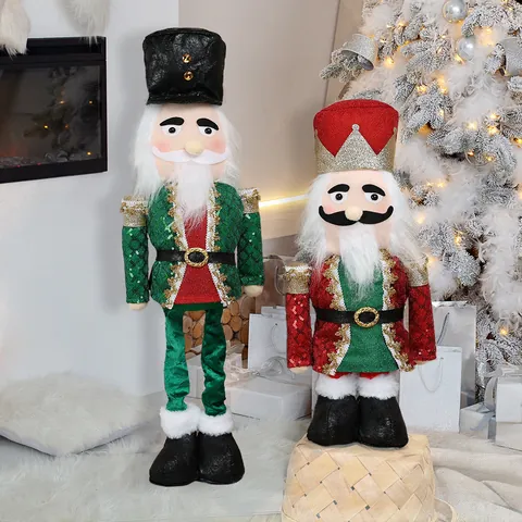 Large Sequin Nutcracker Soldier Figure Christmas Decoration Red Green Gold Soldier Ornament Festive Home Decor Figurines
