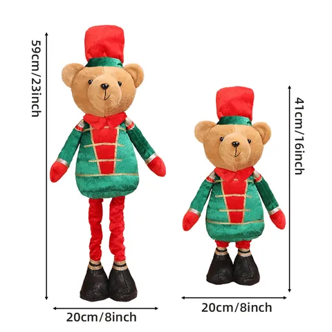 Christmas Soldier Bear Plush Ornament Nutcracker Teddy Bear Red Green Plaid Soldier Figurine For Home Window Decoration