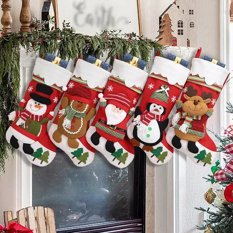 Creatieve Cartoon Kerst Cadeau Sok Niet-geweven Stof Hangende Sok Voor Vakantie Thuis Decoratie Kerstman Sneeuwpop Rendier Patroon