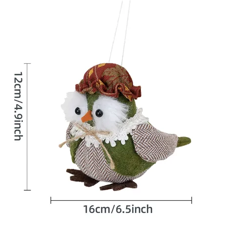 Décoration Suspendue Hibou en Tissu Créatif Action de Grâce Figurine Oiseau Moisson Automne Carreaux Dentelle Rustique Maison