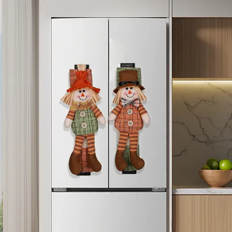 Thanksgiving Scarecrow Refrigerator Handle Covers Autumn Plaid Decorative Kitchen Appliance Protector Oven Handle Sleeves Home Party Decor