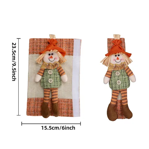 Thanksgiving Scarecrow Refrigerator Handle Covers Autumn Plaid Decorative Kitchen Appliance Protector Oven Handle Sleeves Home Party Decor