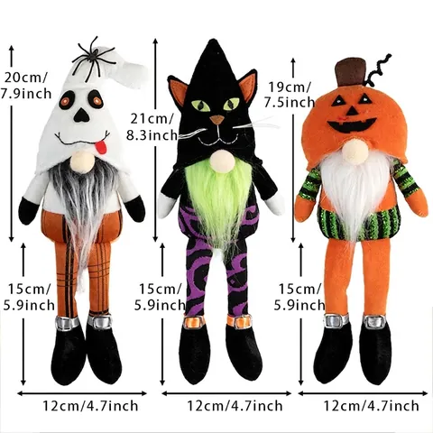 Halloween Long Legged Gnome Doll Faceless Plush Toy With Pumpkin Spider Black Cat Ornament For Home Party Decoration