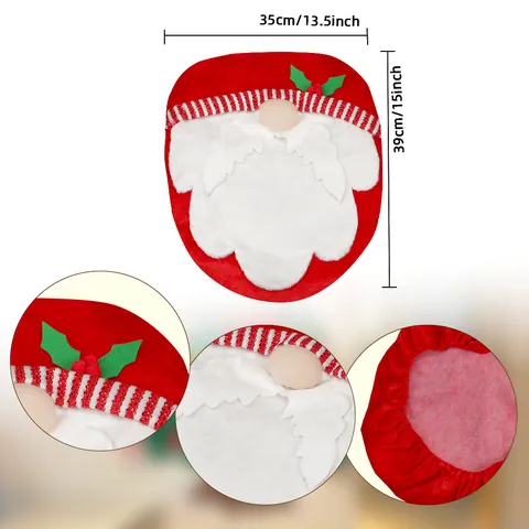 3-Piece Christmas Toilet Seat Cover Set Red Faceless Gnome Lid Cover U-Shaped Floor Mat Christmas Tree Pattern Bathroom Decor Home Holiday Party Decoration