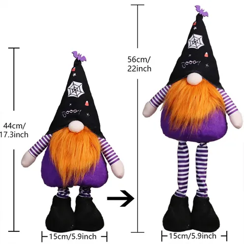Halloween Telescopic Plush Gnome Doll Long Leg Faceless Old Man Figurine Spooky Printed Spider Web Skull Ornament For Home Party Decoration