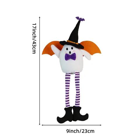 Halloween Witch Hat Long Leg Ghost Doll With Bat Wings Cloak Stripe Legs Sitting Ornament For Party Home Decoration